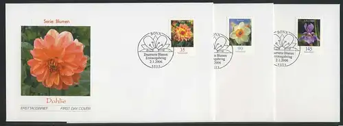 2505-2507 Blumen 0,35/0,90/1,45 Euro mit Nummer FDC Bonn