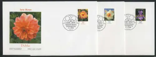 2505-2507 Fleurs 0,35/0,90/1,45 Euros, numéroté FDC Bonn