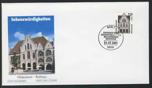 2197 SVK 720/3,68 Hildesheim 2001 et numéro FDC Bonn