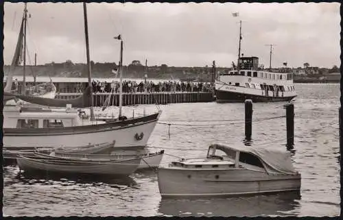 Landpost Felm über KIEL 29.6.1959, Ansichtskarte Ostseebad Strande Dampferbrücke