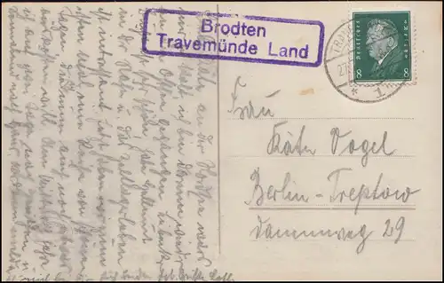 Landpost Brodten Travemünde Land auf Ansichtskarte, TRAVEMÜNDE 27.7.1931
