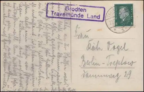 Landpost Brodten Travemünde Land auf Ansichtskarte, TRAVEMÜNDE 27.7.1931