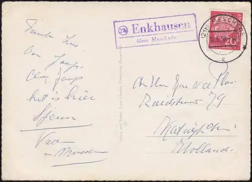 Landpost Enkhausen über MESCHEDE 18.6.1958 auf Ansichtskarte Hennesee