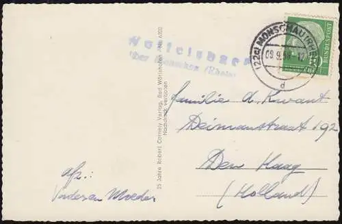 Landpost Woffelsbach sur MONAU 9.9.1958 sur le château approprié AK Vogelsang