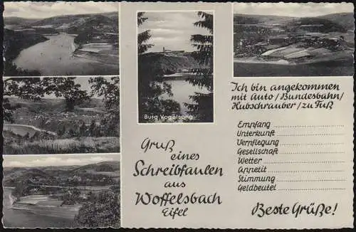 Landpost Woffelsbach sur MONAU 9.9.1958 sur le château approprié AK Vogelsang