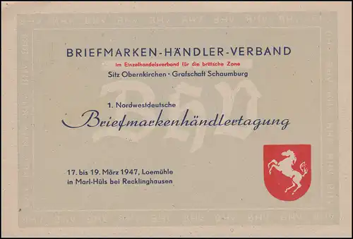 Sonder-Postkarte MARL 1. Nordwestdeutsche Briefmarkenhändlertagung 18.-19.3.1947