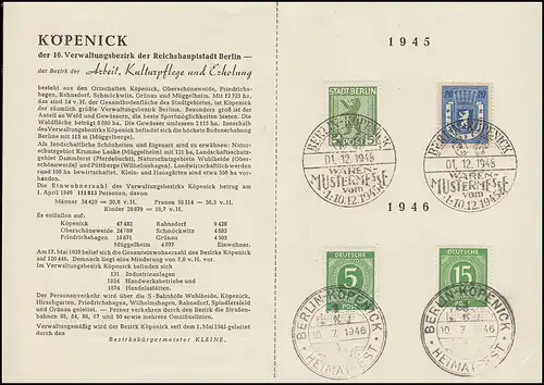 Gedenkblatt des Köpenicker Heimatfestes 1946 mit zwei Sonderstempeln 1945/1946