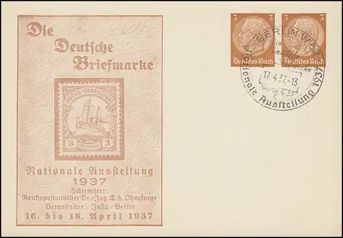 PP 134 Exposition des timbres DSWA Schiff 1937, SSt BERLIN 17.4.37