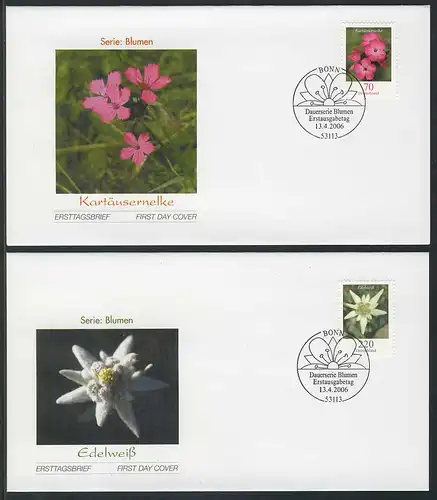 2529-2530 Blumen 0,70/2,20 Euro mit Nummer FDC Bonn