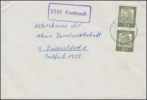 Landpost 5501 Krettnach auf Brief TRIER 12.12.1963 nach Düsseldorf