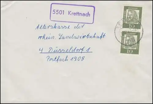 Landpost 5501 Krettnach auf Brief TRIER 12.12.1963 nach Düsseldorf