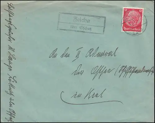 Pays-Bas Zeicha sur OSCHATZ 11.3.1937 sur lettre à Kiel-Wik