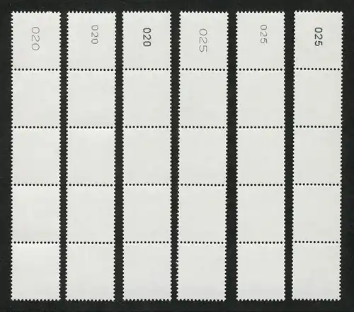 2964 Trois cents par bande de 5 avec n° Type I / II / III droite + impair