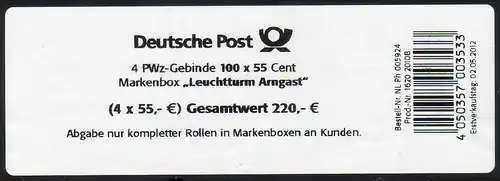 2935 phare Arngast - Banderole pour 4x100 timbres, Type I avec numéro de commande
