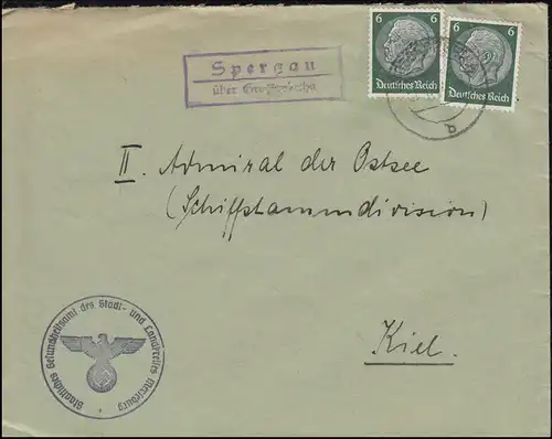 Landpost Spargau sur GROSKORBETHA vers 1935/1940 sur lettre à Kiel