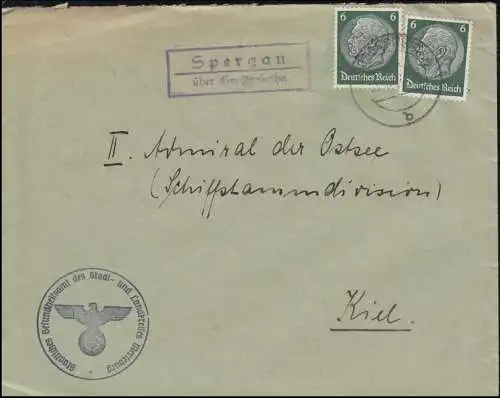 Landpost Spargau sur GROSKORBETHA vers 1935/1940 sur lettre à Kiel