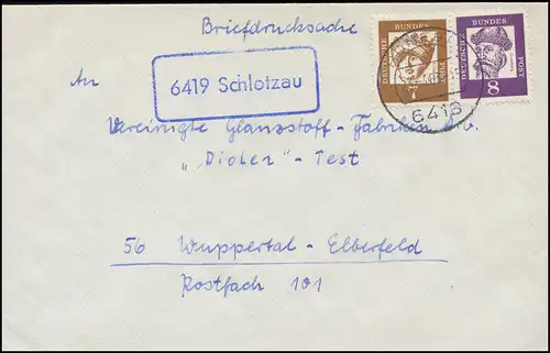 Landpost 6419 Schlotzau auf Briefdrucksache HÜNFELD 23.4.1963 nach Wuppertal