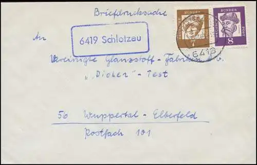 Landpost 6419 Schlotzau auf Briefdrucksache HÜNFELD 23.4.1963 nach Wuppertal