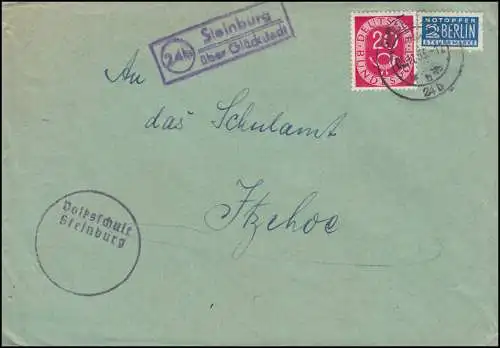 Landpost Steinburg sur GLÜCKSTADT 5.11.53 sur lettre à l'école à Itzehoe