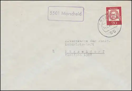 Pays-Bas 5501 Morscheid sur lettre TRIER 14.12.1963 à Düsseldorf