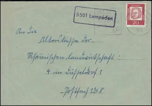 Landpost 5501 Lampaden auf Brief TRIER 14.12.1963 nach Düsseldorf