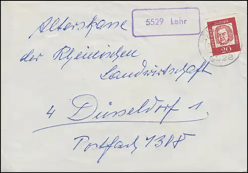 Landpost 5529 Lahr sur lettre NeueBURG 21.10.63 à la Caisse d'âge de Düsseldorf
