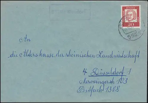 Landpost 5529 Biesdorf sur lettre NEUERBURG 21.10.63 à Düsseldorf