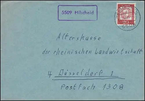 Landpost 5509 Hilscheid auf Brief HERMESKEIL 21.10.63 nach Düsseldorf