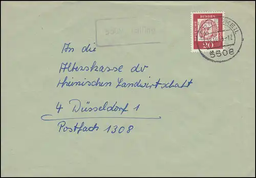 Landpost 5509 Talling Brief HERMESKEIL 18.10.63 an die Alterskasse in Düsseldorf