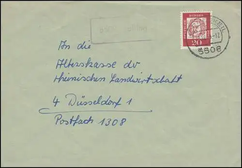 Landpost 5509 Talling Lettre HERMESKEIL 18.10.63 à la Caisse d'âge de Düsseldorf