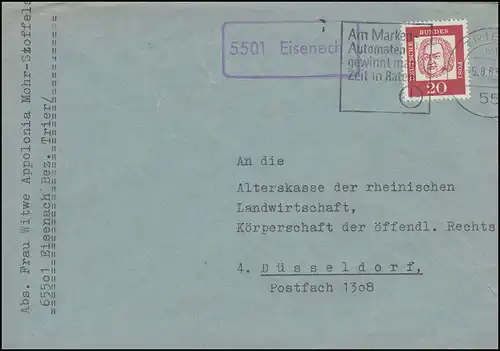 Landpost 5501 Eisenach auf Brief TRIER 5.8.1963 nach Düsseldorf