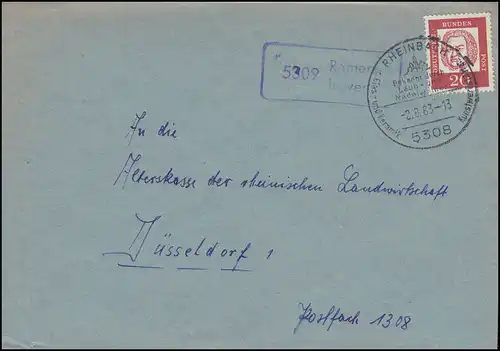 Landpost 5309 Ramershoven auf Brief SSt RHEINBACH 2.8.1963 nach Düsseldorf