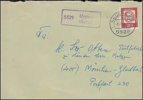 Landpost 5529 Uppershausen auf Brief NEUERBURG 8.5.1963 nach Mönchengladbach