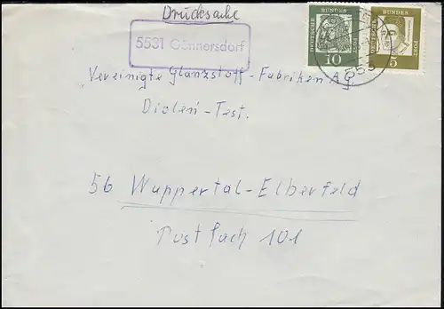 Landpost 5531 Gönnersdorf auf Drucksache GEROLSTEIN 2.5.1963 nach Wuppertal