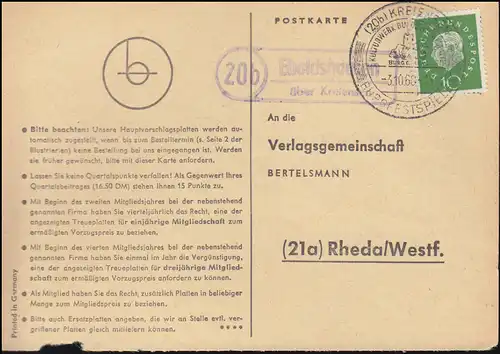 Payspost Eboldshausen via Kreiensen Carte postale SSt GRÉGENSEN 2.10.60 vers Rheda