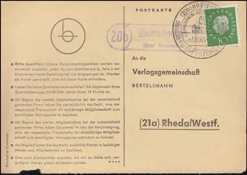 Payspost Eboldshausen via Kreiensen Carte postale SSt GRÉGENSEN 2.10.60 vers Rheda