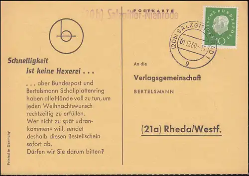 Poste de campagne (20b) Rode de Salzgitter sur carte postale SALZGITTER-BAD 1.12.1960