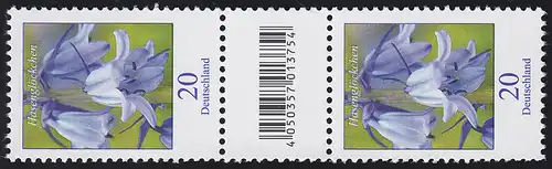 3315 Blume 20 Cent aus 200er, Paar mit großer Nummer, Codierfeld, ohne Nr. **