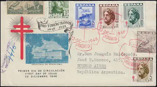 Spanien 968 Pro Tuberkulosos mit passender Frankatur Schmuck-R-FDC 22.12.1948