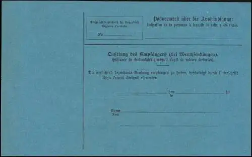 Carte de paquets allemand en bleu, imprimé A.20, non utilisé **