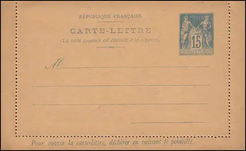 France Lettre de carte K 12II Carte double sans date d'impression 1896, non utilisée **