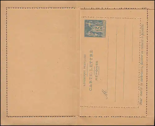 France Lettre de carte K 12II Carte double sans date d'impression 1896, non utilisée **