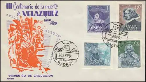 Espagne 1239-1242 Diego Velazquez en bloc 15-17 sur le FDC de bijoux MADRID 28.4.61