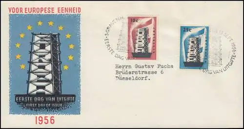 Pays-Bas 683-684 EUROPE / CEPT 1956 sur le Bijoux-FDC à Düsseldorf
