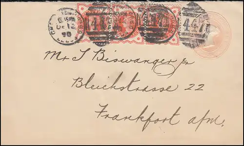 Royaume-Uni Enveloppe 1 penny avec 86 bandes triples, LEEDS 12.12.1898