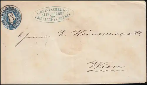 Autriche couverture U 4A Empereur Franz 15 Kr. bleu FRIEDLAND in BÖHMEN 15.11.
