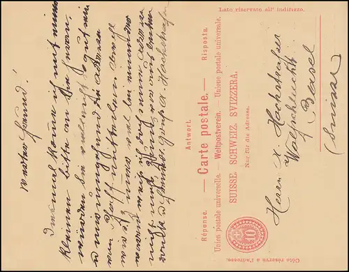 Suisse Carte postale P 21 chiffre dans la carte double ovale 10/10 C. BASEL 20.8.1907