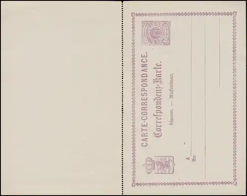 Luxembourg Carte postale P 10 Armoiries en cercle Carte double 5/5 C., non utilisée **