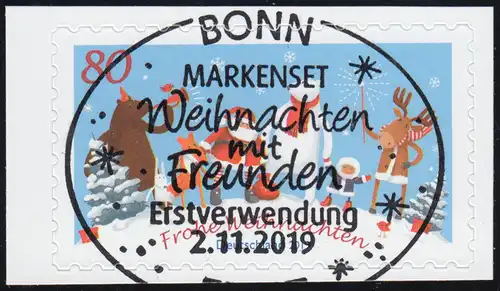 3505 Weihnachten mit Freunden, selbstklebend aus FB 95, EV-O Bonn 2.11.2019