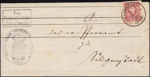 33 Point 10 Pfennige sur lettre de service cachet en cercle DARMSTADT 1 - 12.1.1880